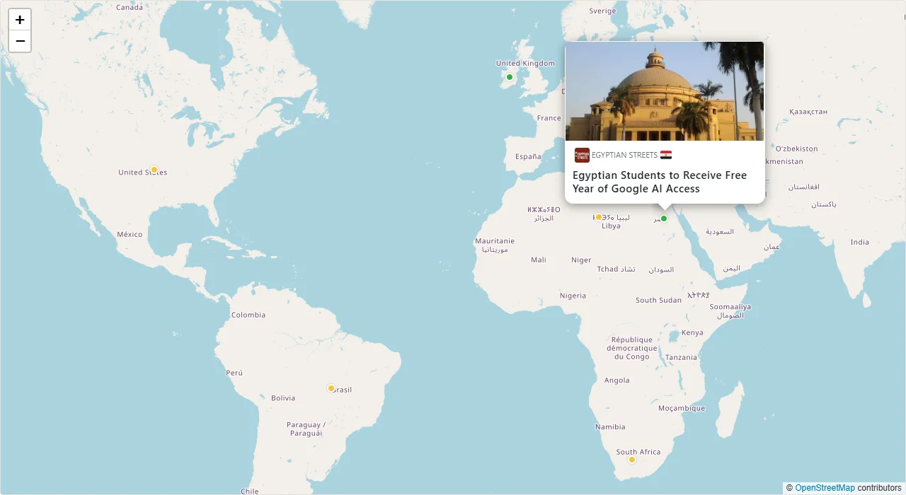 The inMedia Reputation map layout: mentions pinned by country, with one opened to show the story and its source